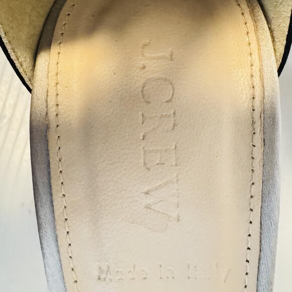 J Crew Shoes Women 8.5 Black Gray Satin Colorblock Pump Ankle Strap Block Heels - Picture 9 of 11